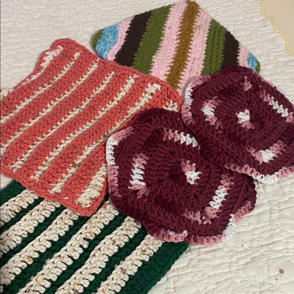 Handcrafted Multicolor Crocheted pot holders  Set